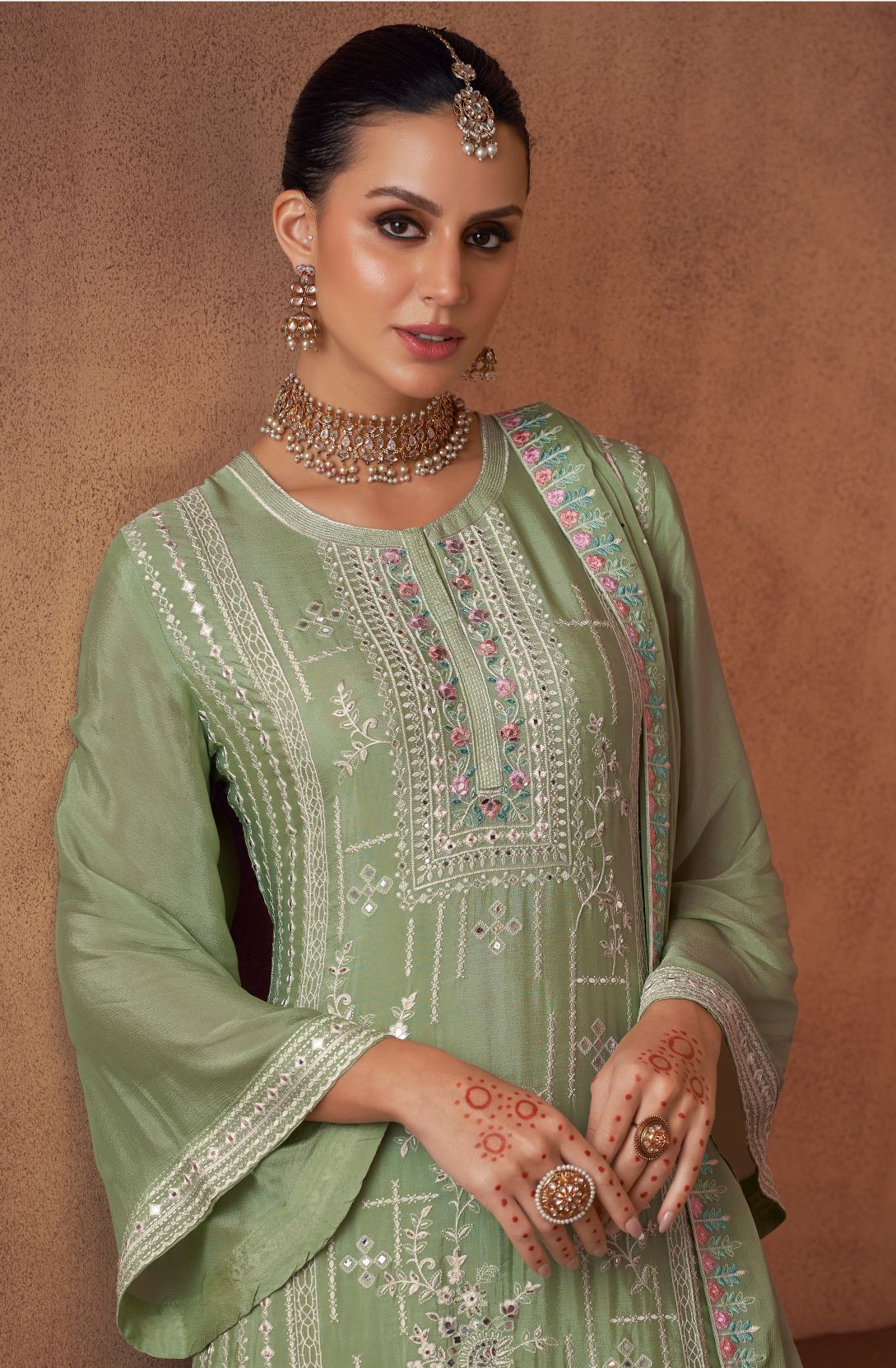 Elegant Green Georgette Sharara Salwar Suit with Embroidery for Parties and Weddings
