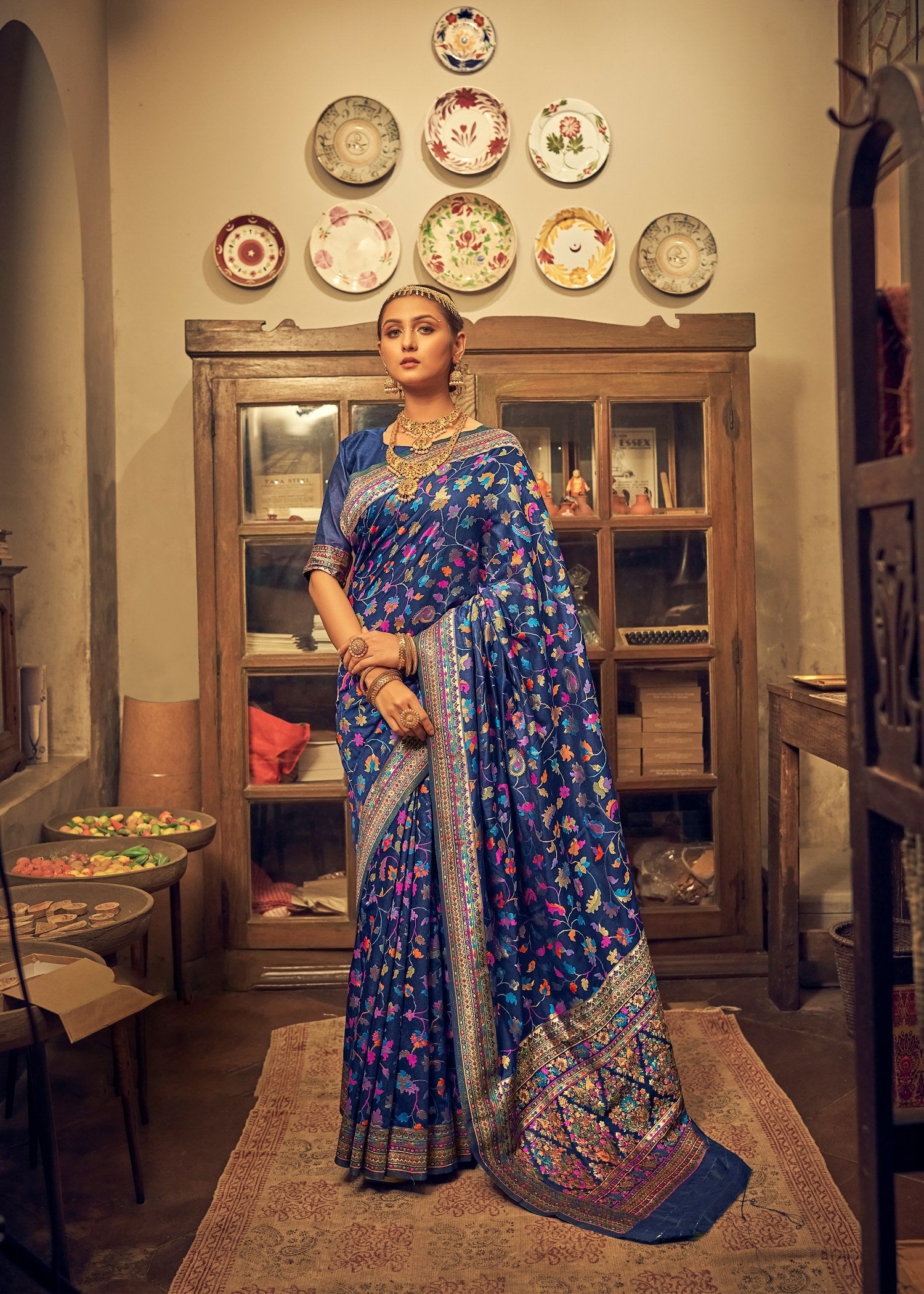 Exquisite Blue Kashmiri Modal Saree: Perfect for Parties and Weddings