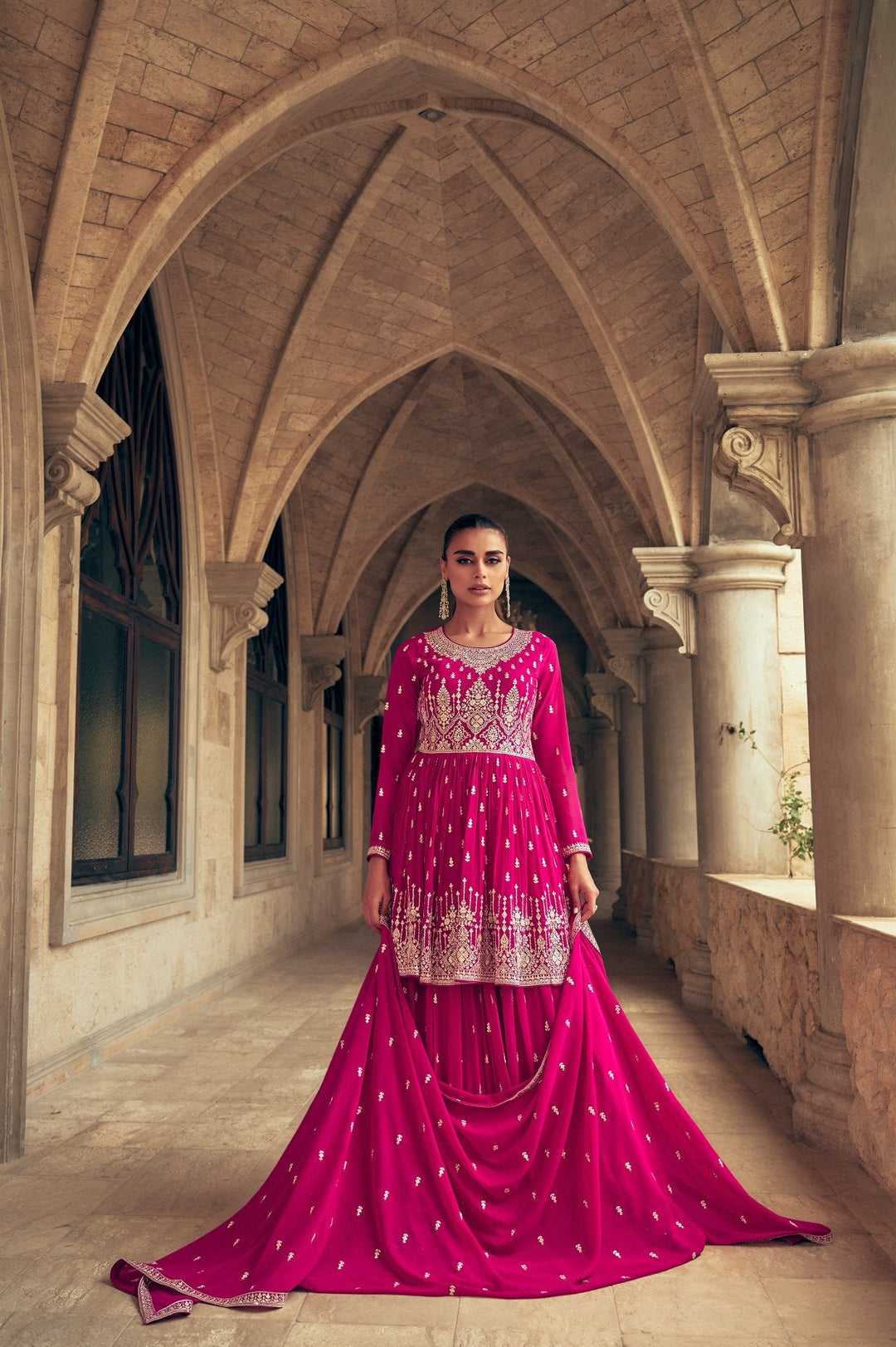 Elegant Pink Real Georgette Salwar Kameez for Party & Wedding