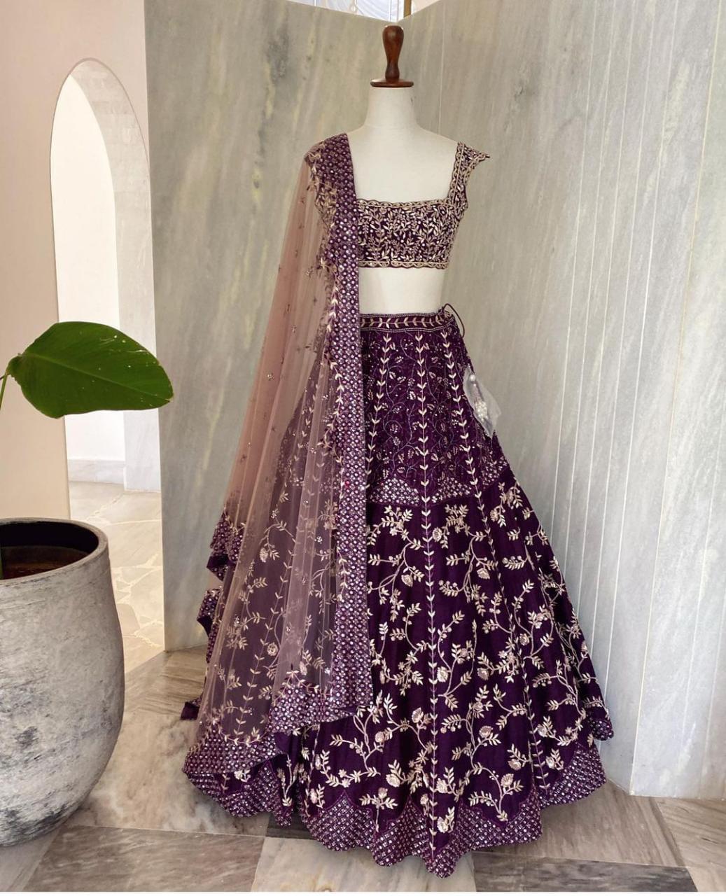 Regal Purple Lehenga Choli: Opulent Thread Sequence Embroidered Elegance