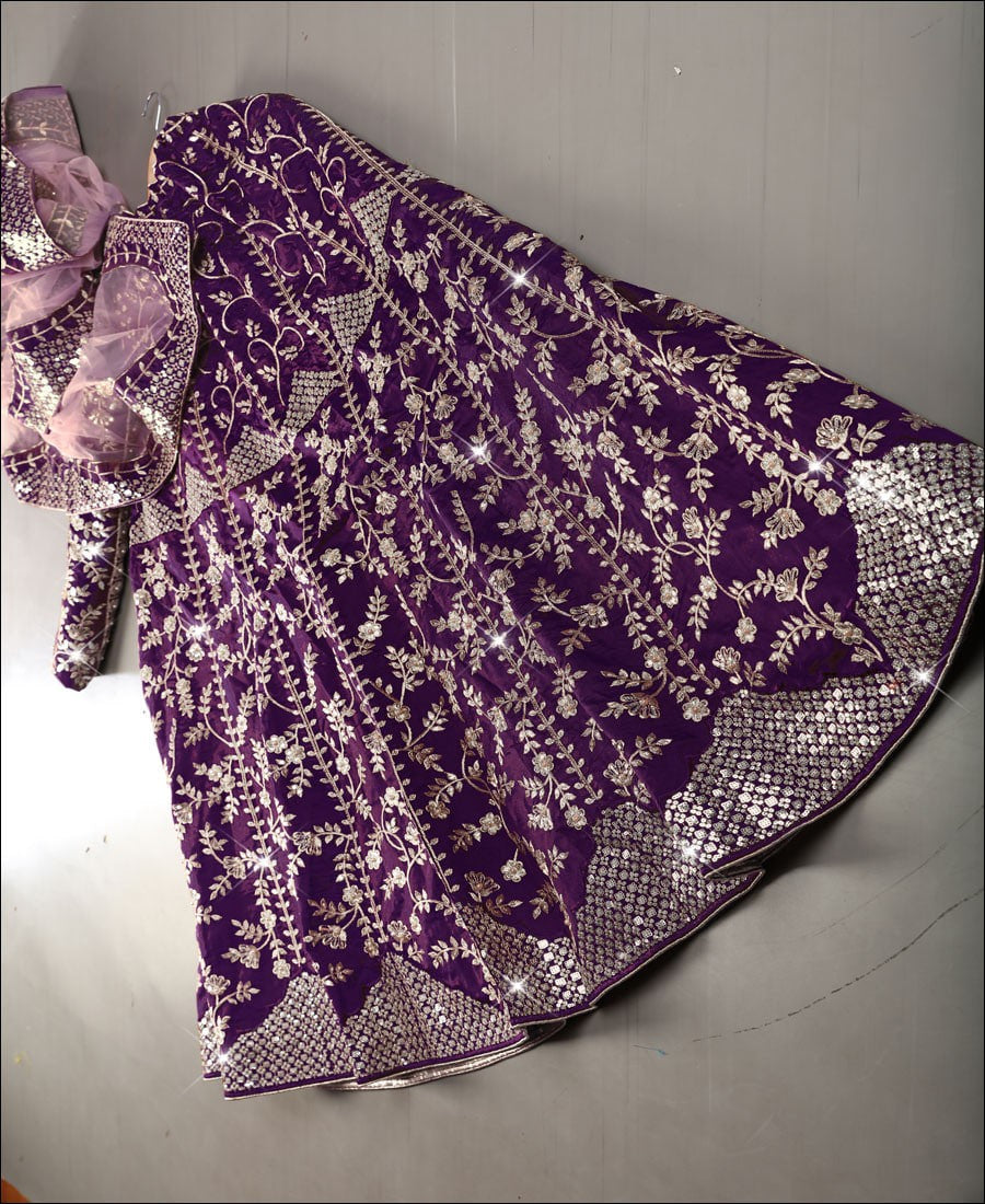 Regal Purple Lehenga Choli: Opulent Thread Sequence Embroidered Elegance
