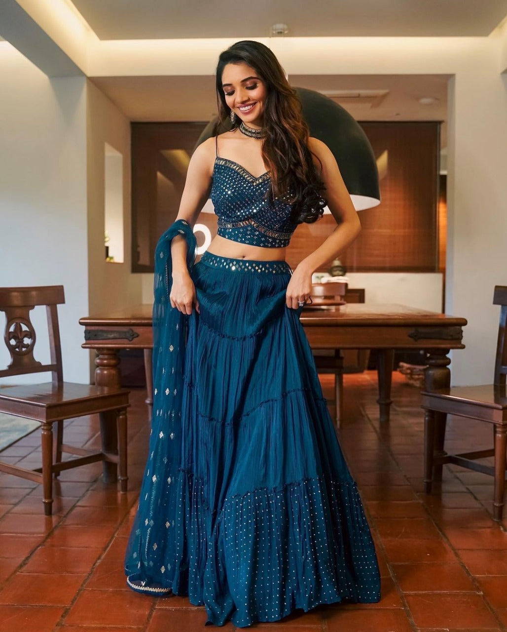 Ethereal Blue Lehenga Choli with Exquisite Thread Sequence Embroidery