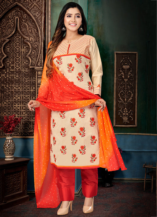 Elegant Beige Chanderi Silk Salwar Suit for Wedding and Party