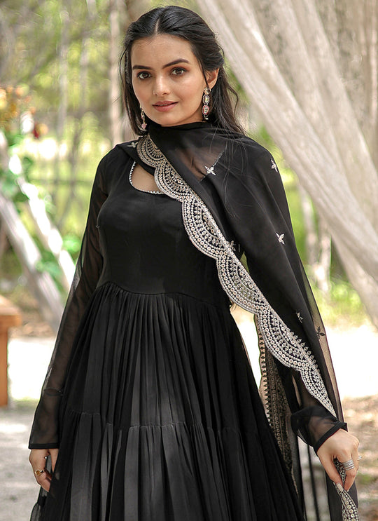 Elegant Black Georgette Gown for Weddings and Parties
