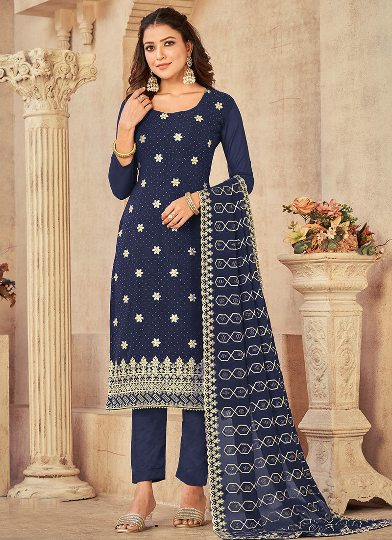 Elegant Blue Embroidered Salwar Suit for Wedding and Party Glam