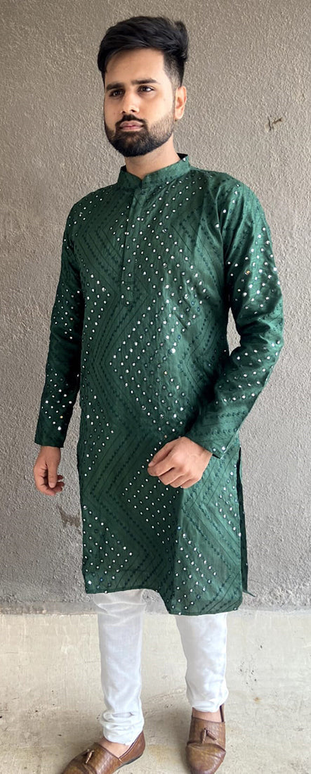 Elegant Green Banglori Silk Men's Kurta for Stylish Parties and Weddings
