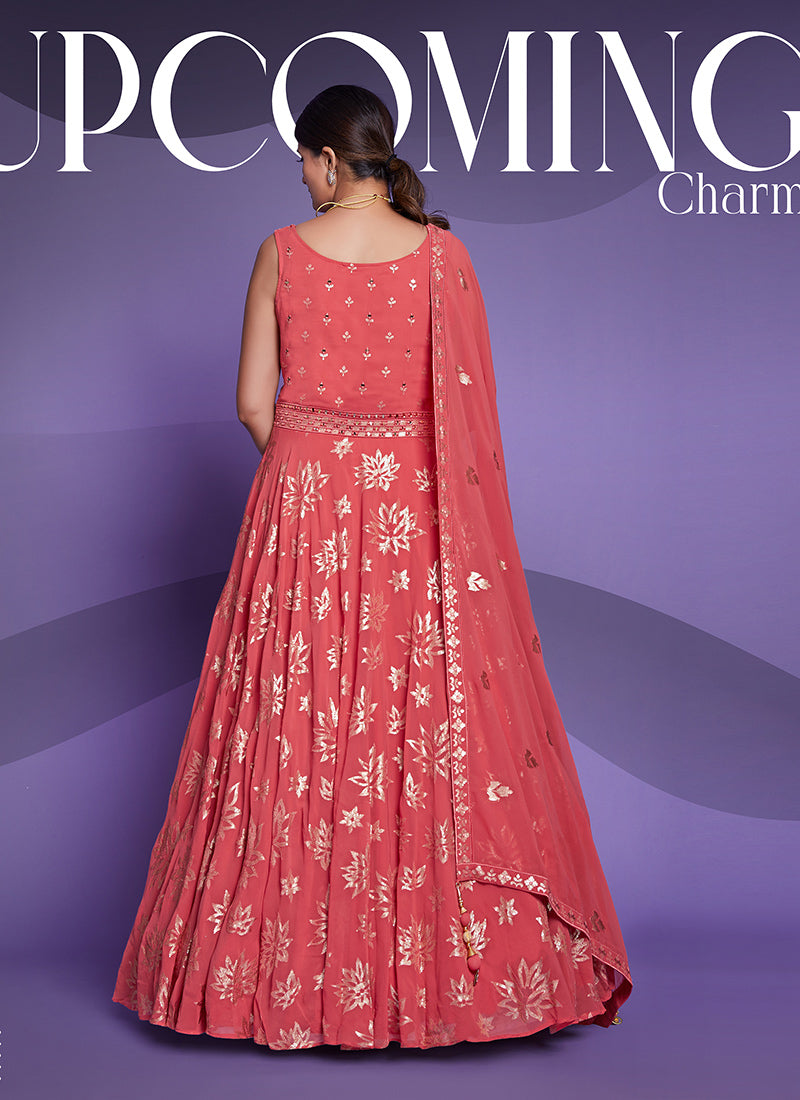 Coral Georgette Salwar Kameez: Elegance and Charm for Party and Wedding Wear