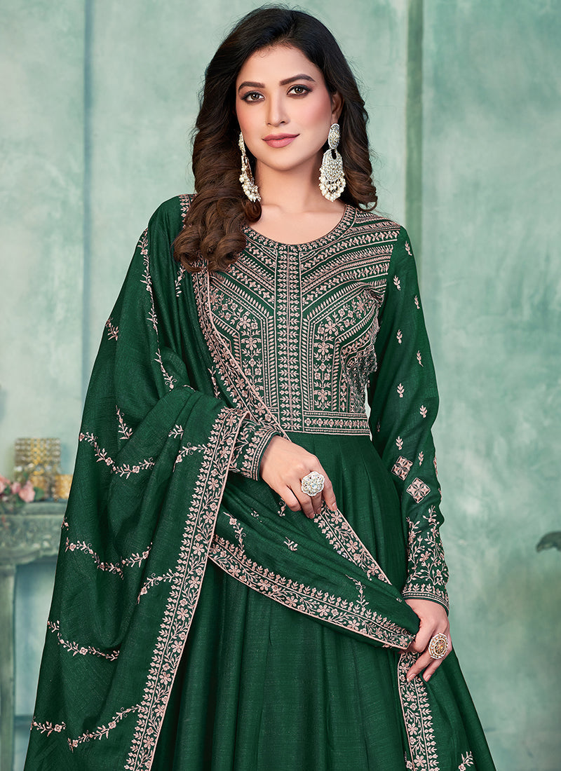 Elegant Green Soft Silk Salwar Suit: Perfect for Weddings and Parties