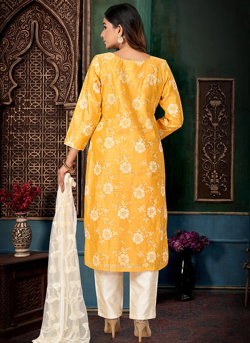 Yellow Chanderi Silk Salwar Suit with Exquisite Embroidery for Wedding and Parties