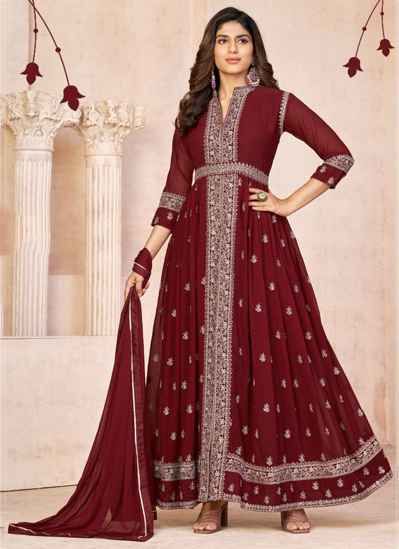 Elegance Personified: Maroon Soft Silk Salwar Suits for Weddings and Parties