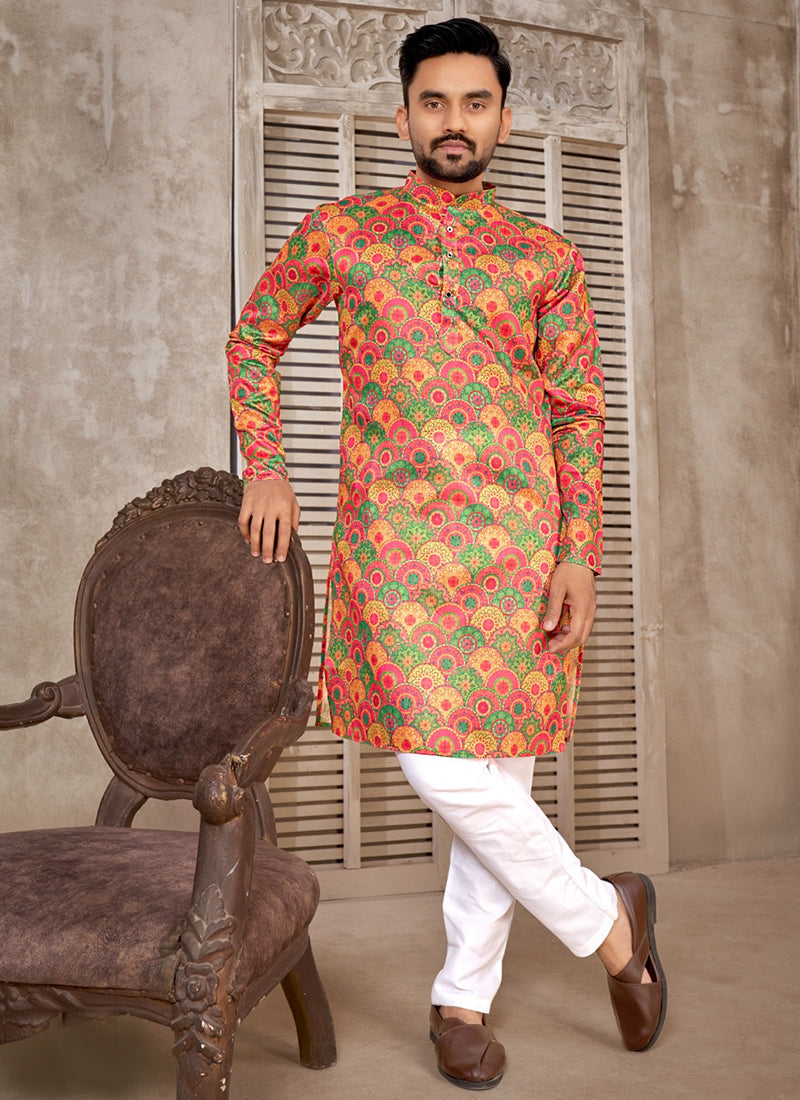 Elegant Banarasi Silk Multicolor Men's Kurta for Parties and Weddings