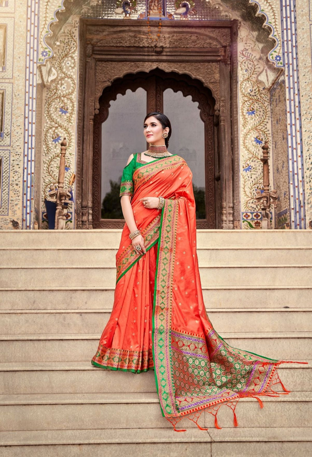 Enchanting Orange Soft Silk Saree with Exquisite Designer Border and Pallu