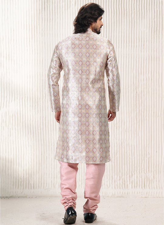 Peach Banarasi Silk Men's Kurta: Perfect for Party and Wedding Elegance