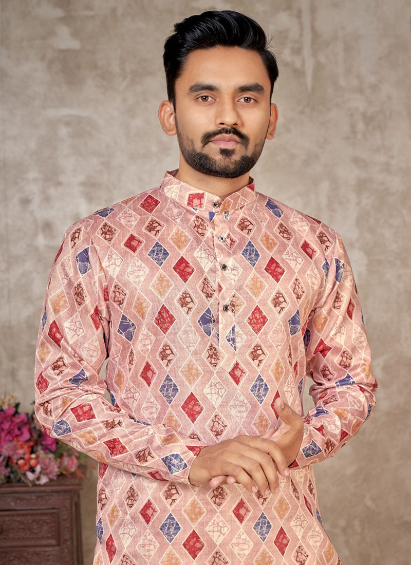 Elegant Pink Banarasi Silk Men's Kurta for Stylish Parties and Weddings