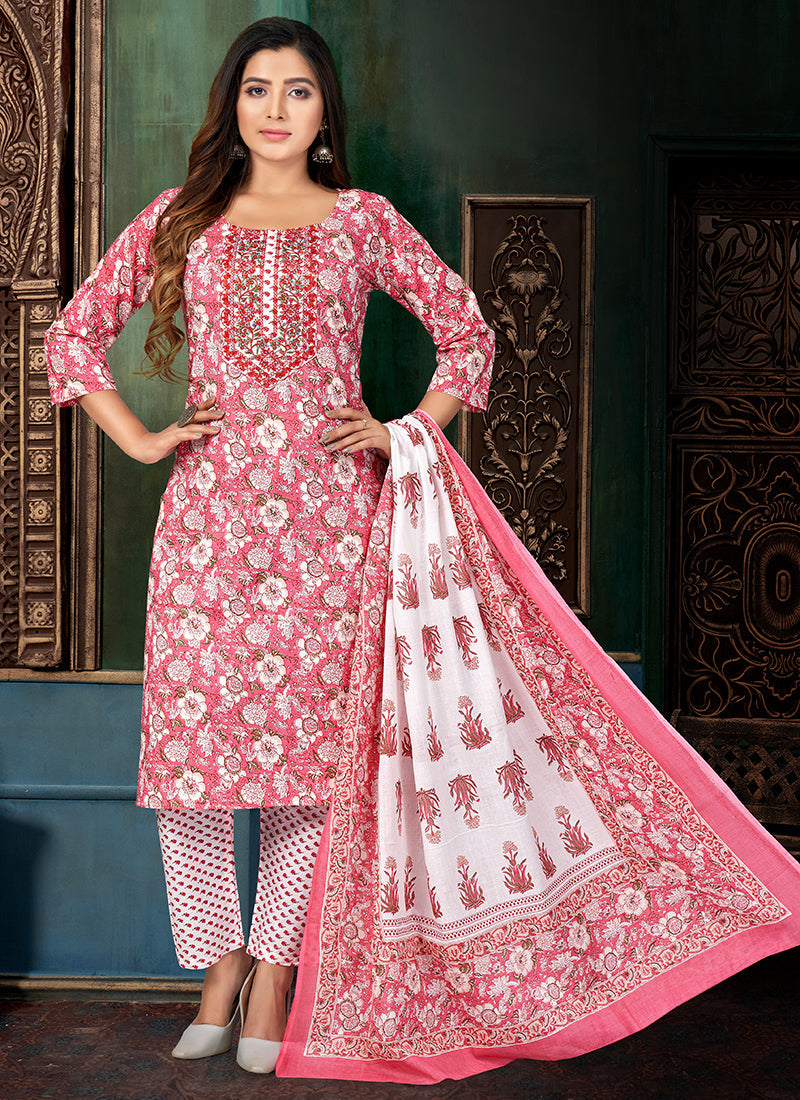Elegant Pink Salwar Suit with Printed Cotton Fabric for Wedding & Parties