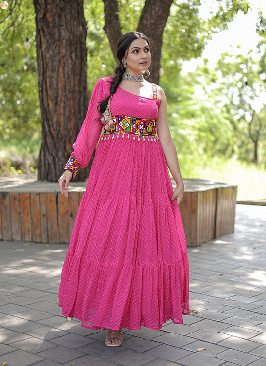 Elegant Pink Georgette Gown with Stunning Embroidery for Wedding & Party