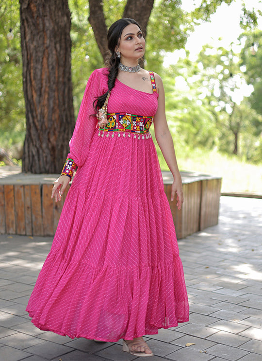 Elegant Pink Georgette Gown with Stunning Embroidery for Wedding & Party