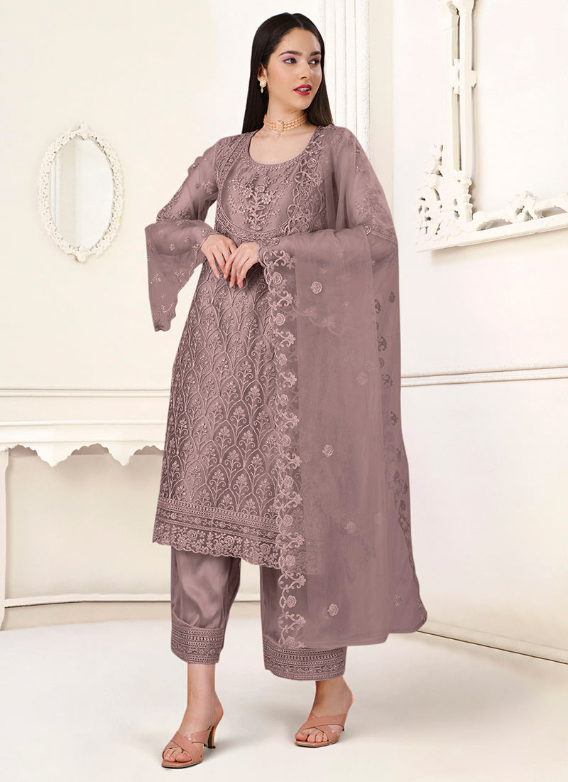 Exquisite Purple Net Salwar Kameez: Perfect for Party and Wedding Elegance