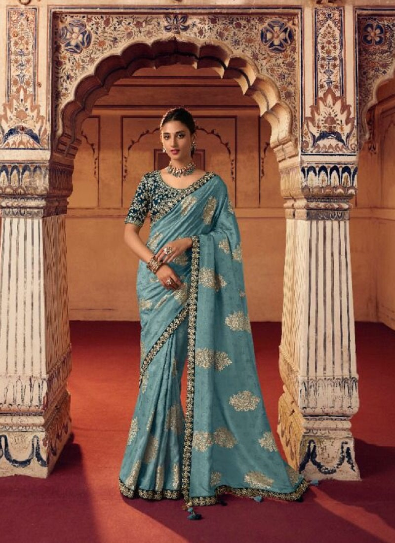 Ethereal Elegance: Sky Blue Soft Silk Saree for Weddings and Parties