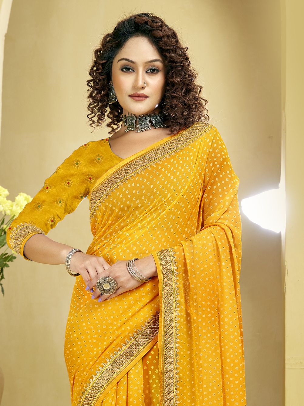 Elegant Yellow Georgette Silk Saree: Perfect for Party & Wedding Wear