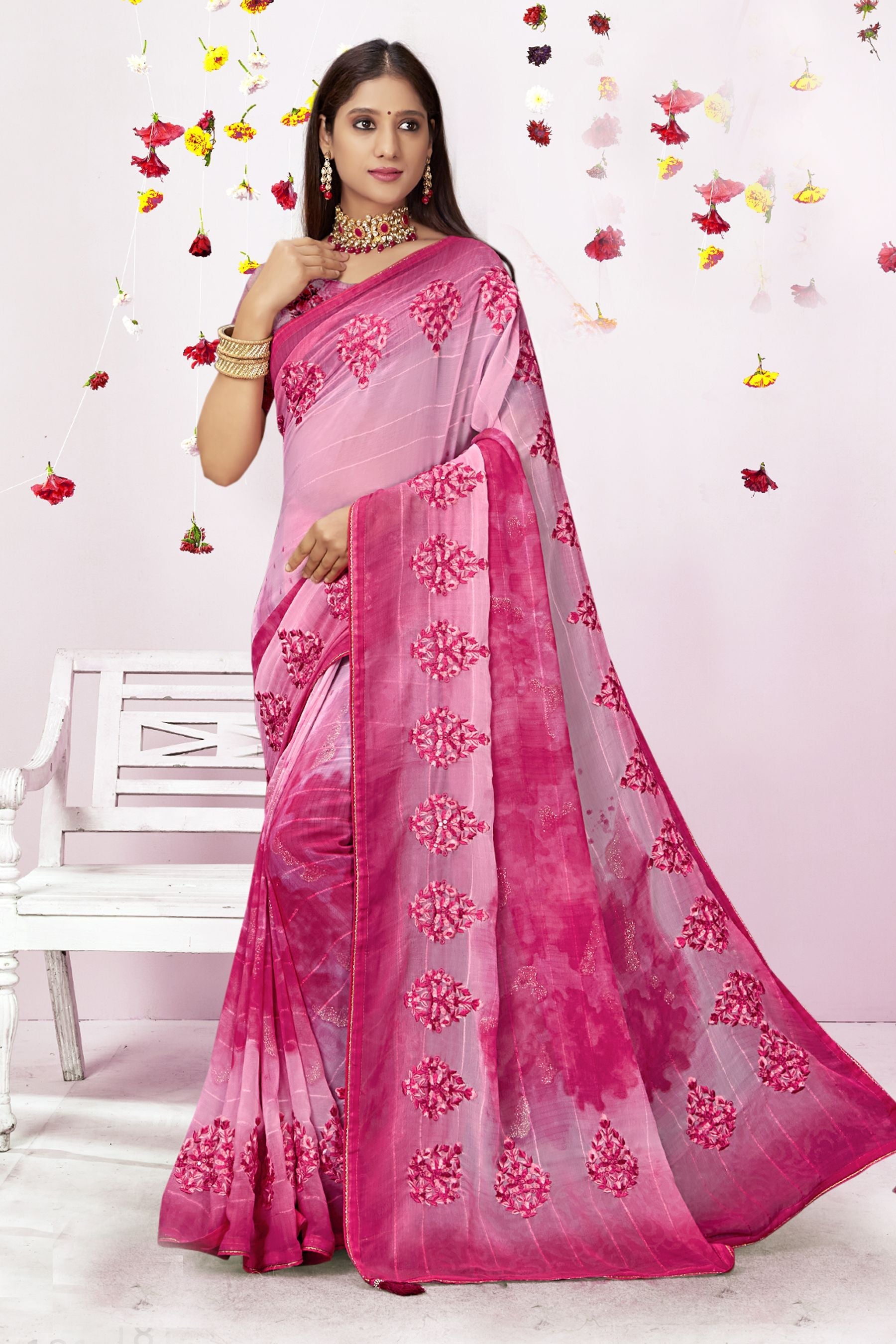 Elegant Pink Georgette Saree: Perfect for Parties and Weddings
