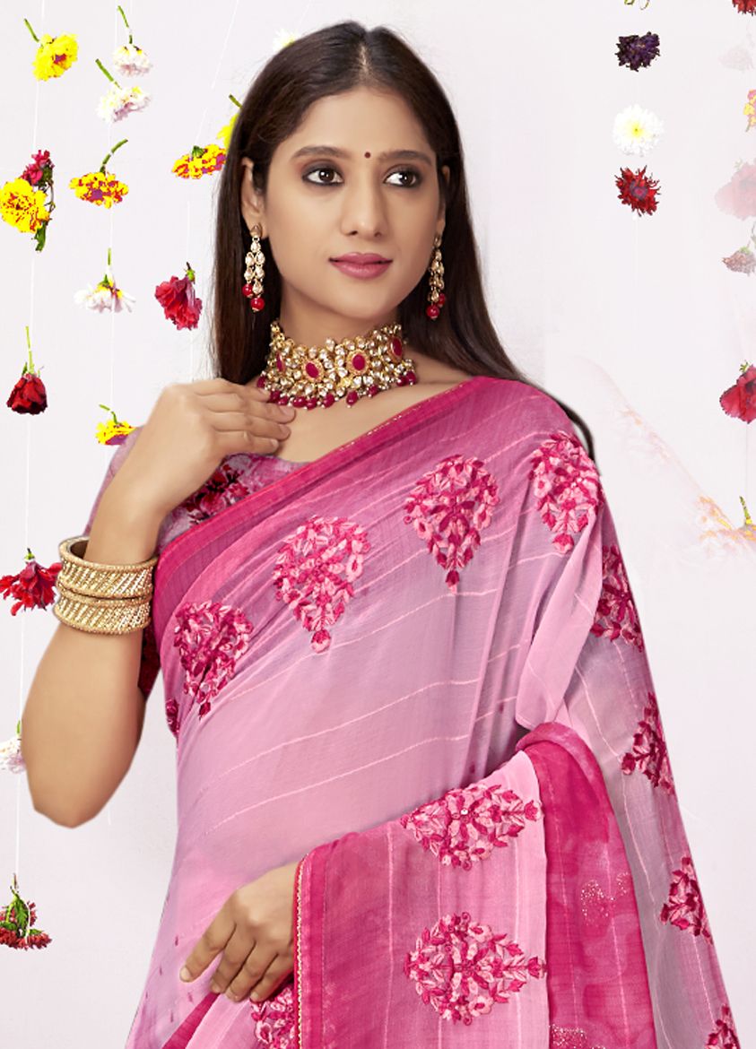 Elegant Pink Georgette Saree: Perfect for Parties and Weddings