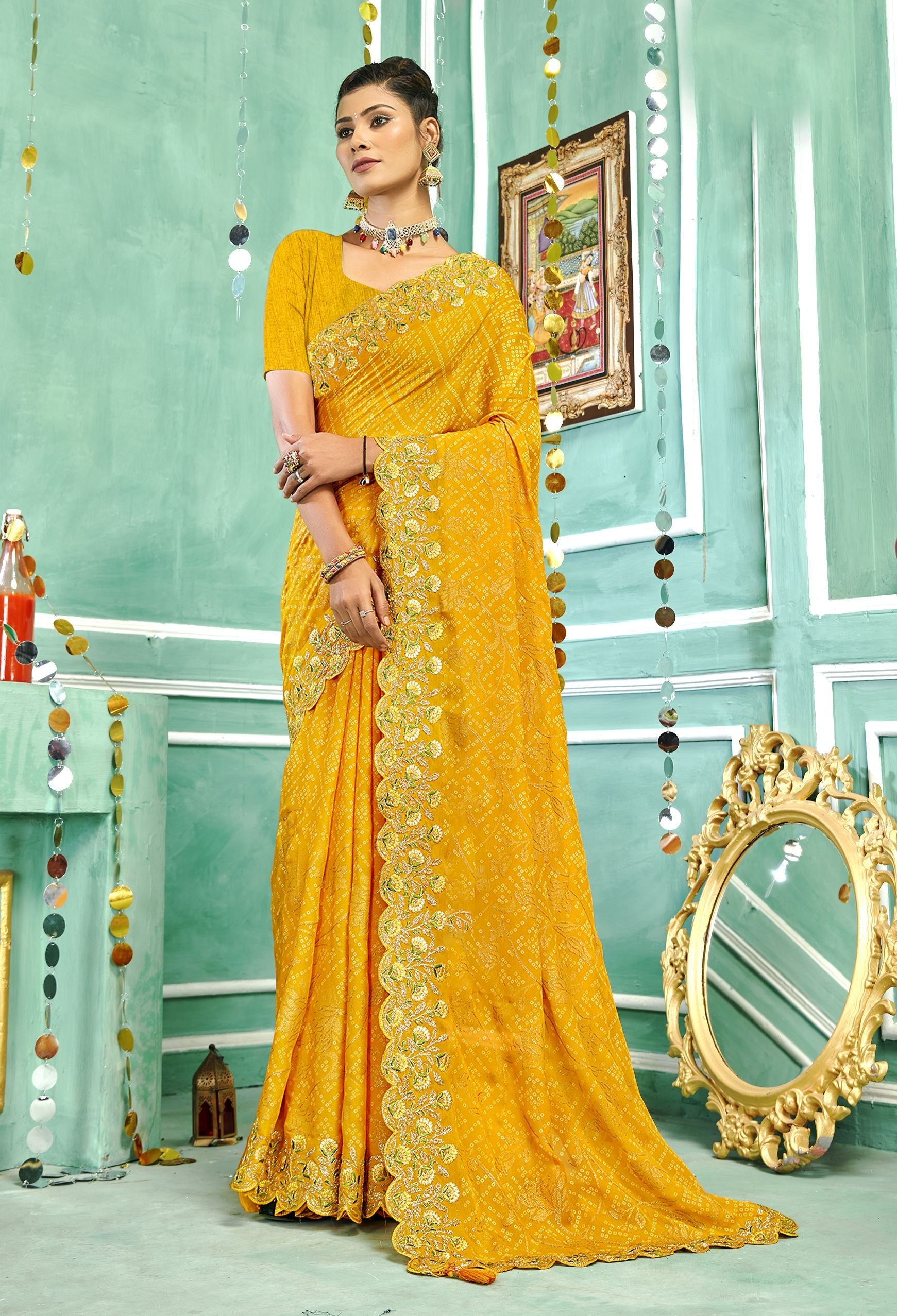 Elegant Yellow Georgette Saree for Party & Wedding Wear