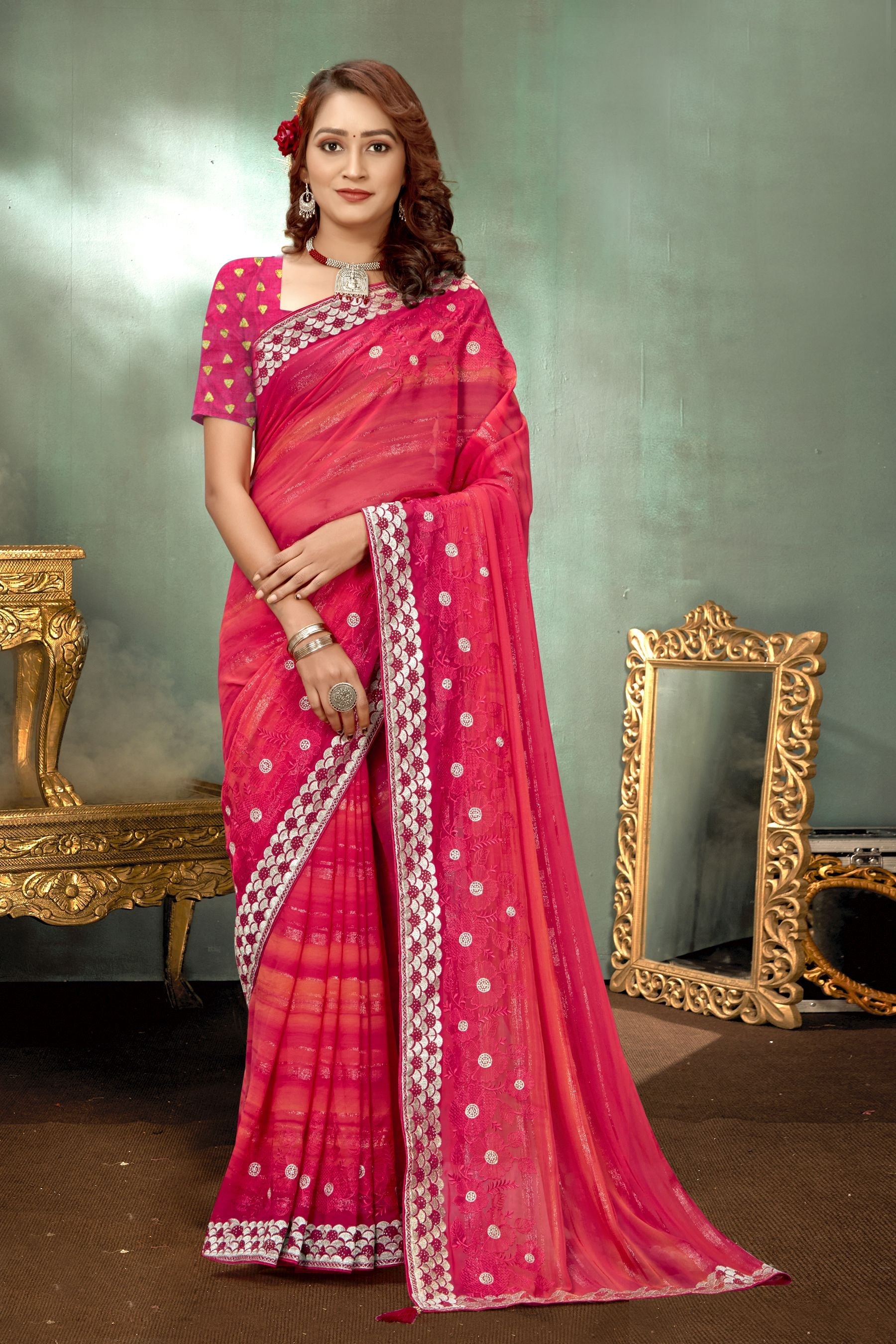 Stunning Pink Georgette Saree: Perfect for Party and Wedding Wear