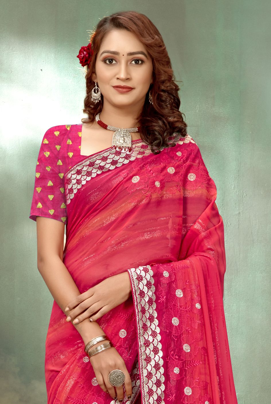 Stunning Pink Georgette Saree: Perfect for Party and Wedding Wear