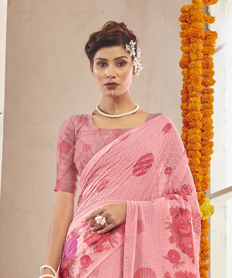 Pretty in Pink: Georgette Saree - Perfect Party & Wedding Wear!