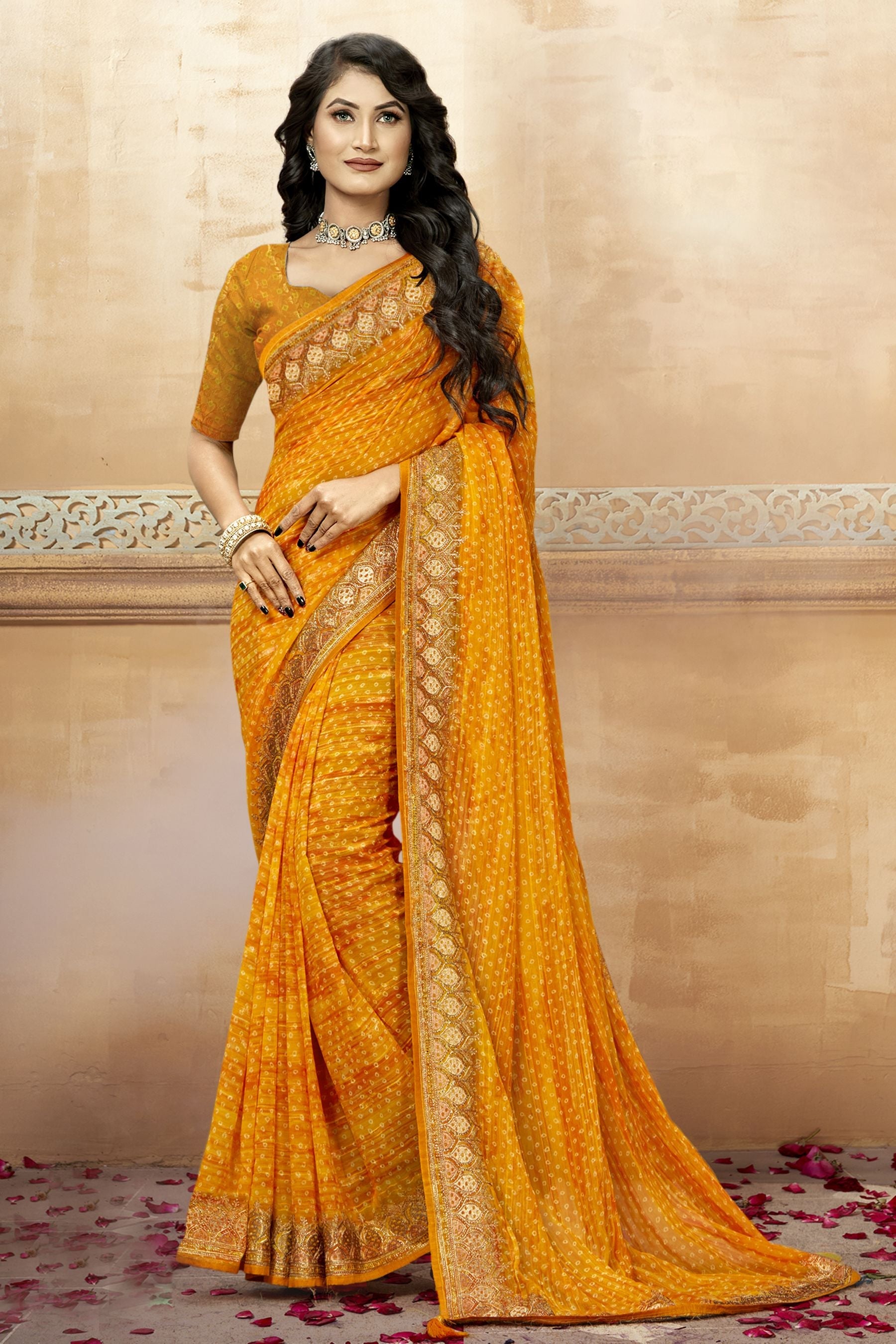 Elegant Yellow Georgette Soft Silk Saree for Party & Wedding Wear