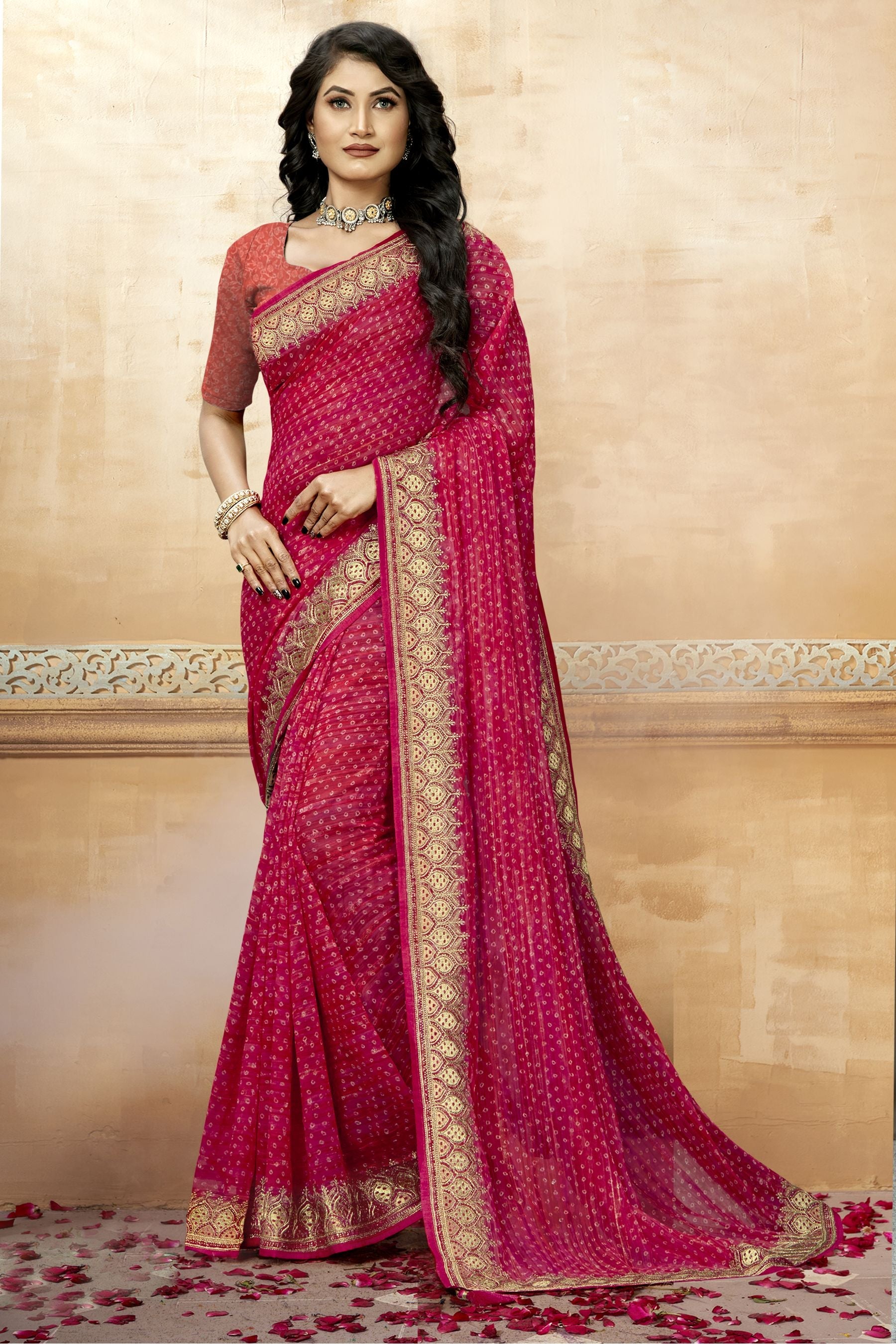 Pink Georgette Soft Silk Saree: Perfect Party & Wedding Wear