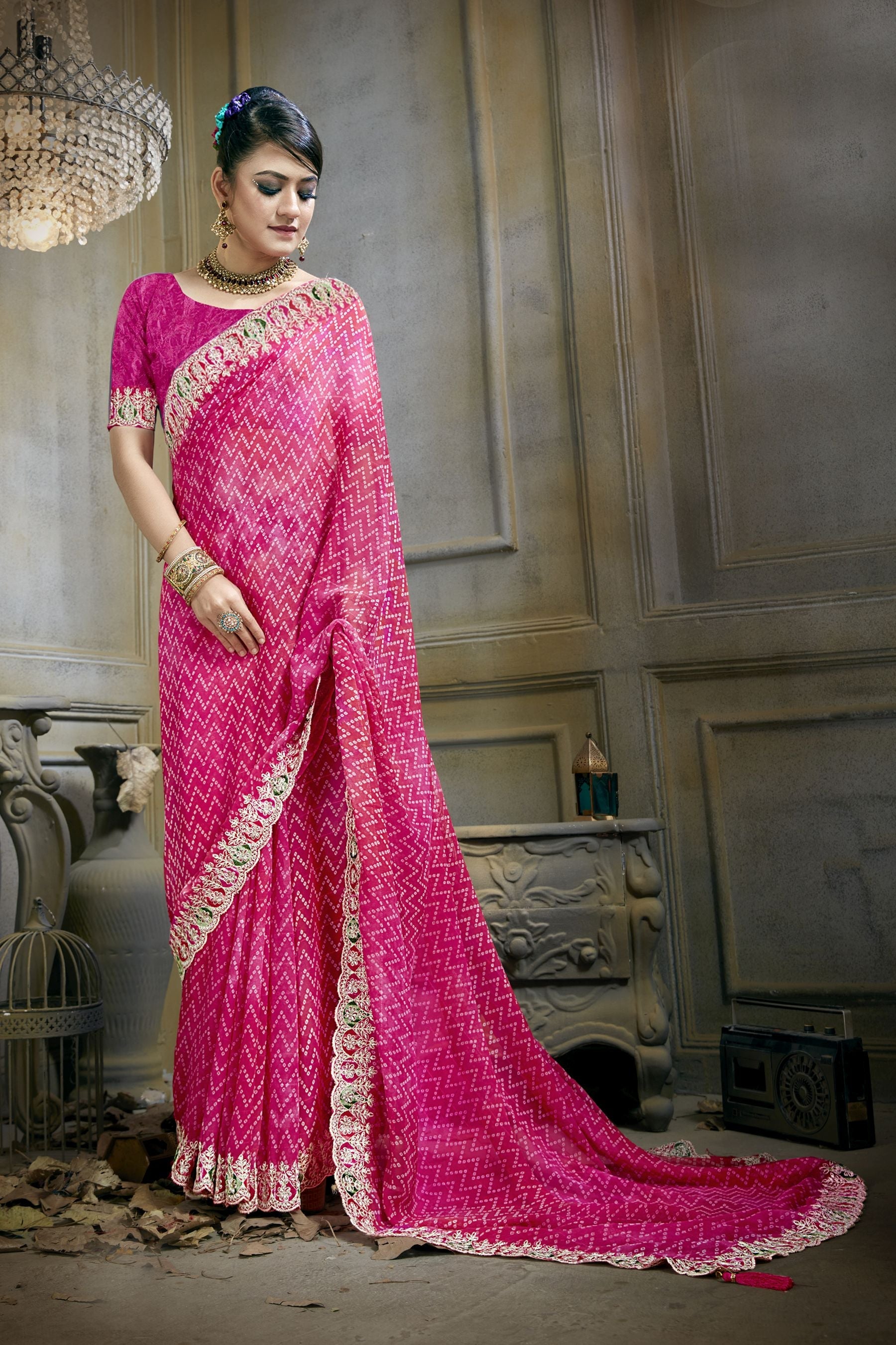 Elegant Pink Georgette Art Silk Saree for Party & Wedding Wear