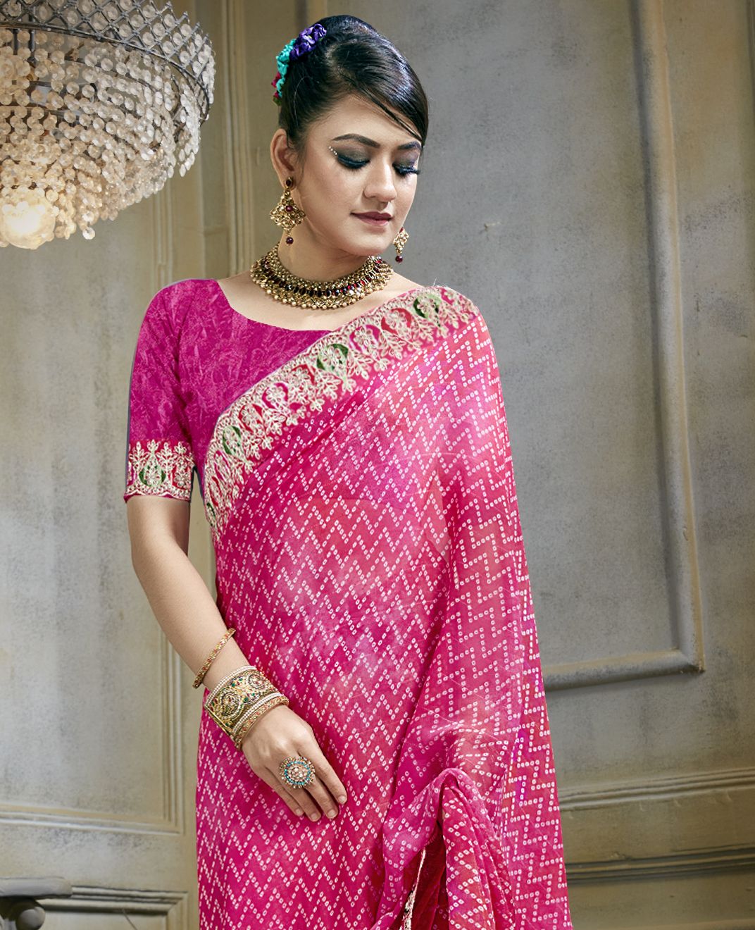 Elegant Pink Georgette Art Silk Saree for Party & Wedding Wear