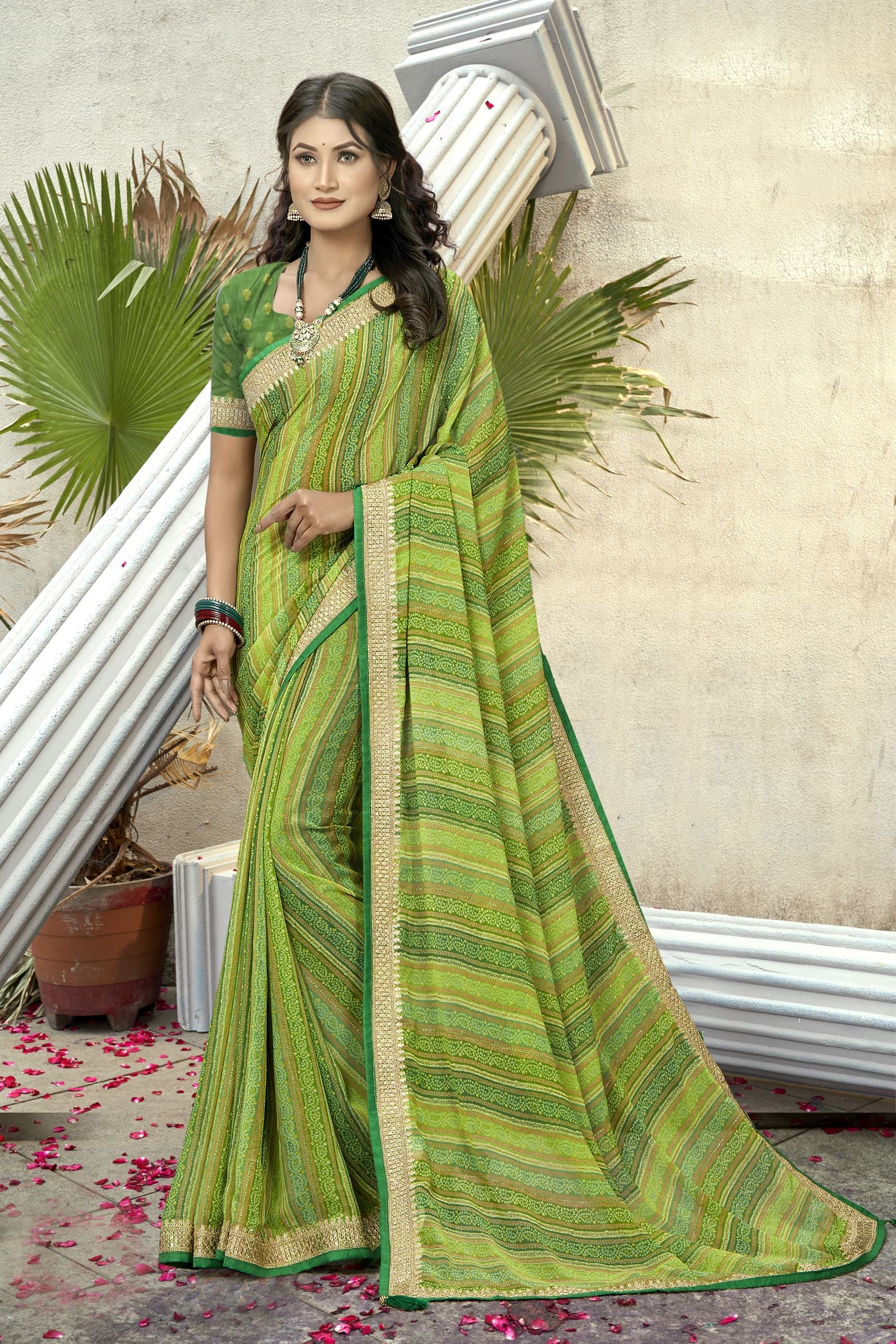 Elegant Green Georgette Art Silk Saree for Party & Wedding Wear