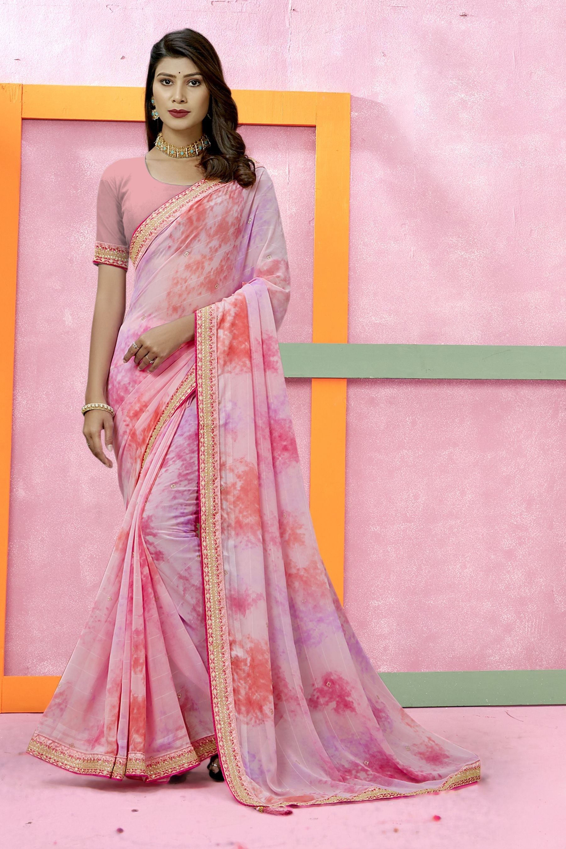 Pink Georgette Art Silk Saree: Perfect Party & Wedding Wear