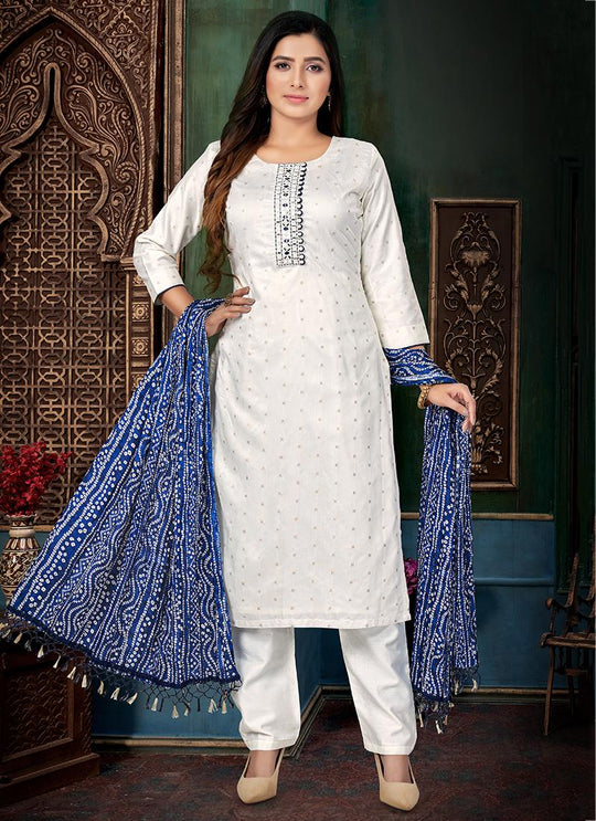 Elegant White Chanderi Silk Salwar Suit for Wedding and Party