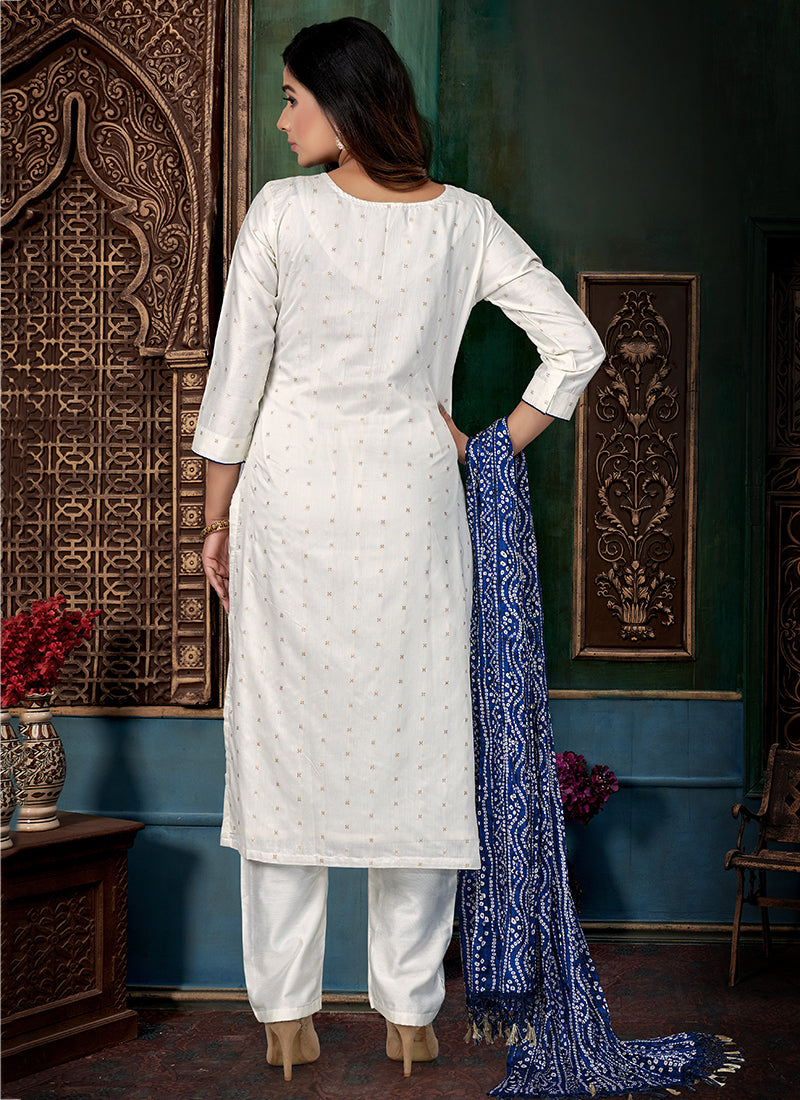 Elegant White Chanderi Silk Salwar Suit for Wedding and Party