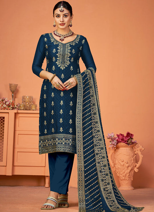 Elegant Blue Salwar Suit with Exquisite Embroidery for Weddings and Parties