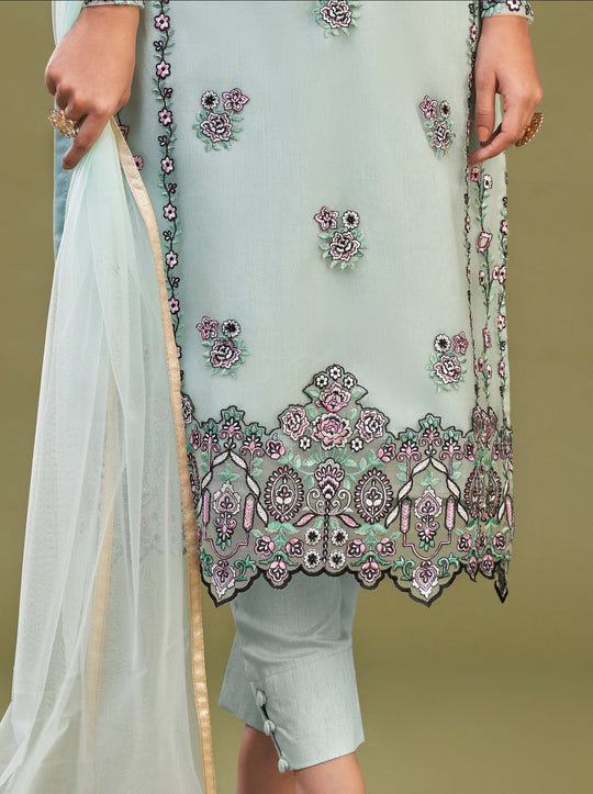 Elegant Blue Salwar Suit with Exquisite Multi-Thread Embroidery for Weddings & Parties