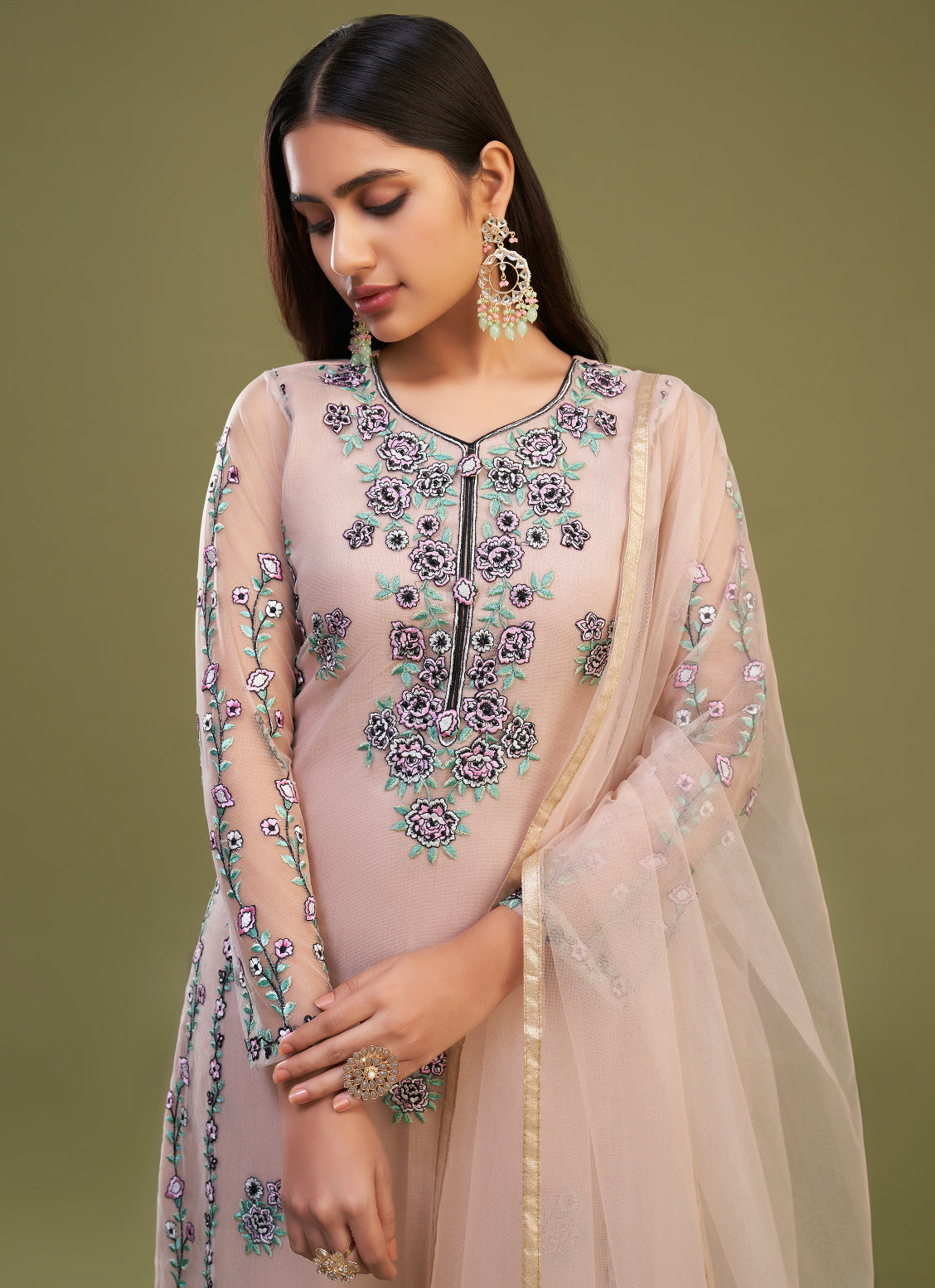 Peach Perfection: Exquisite Multi-Thread Embroidered Salwar Suit for Weddings & Parties