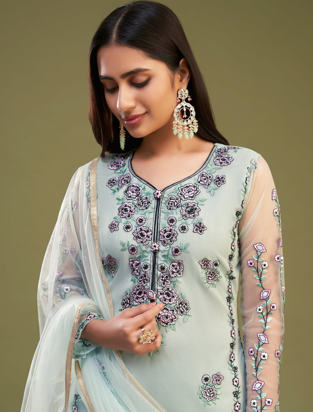 Elegant Blue Salwar Suit with Exquisite Multi-Thread Embroidery for Weddings & Parties