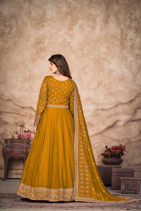Elegant Yellow Art Silk Gown for Unforgettable Parties and Weddings