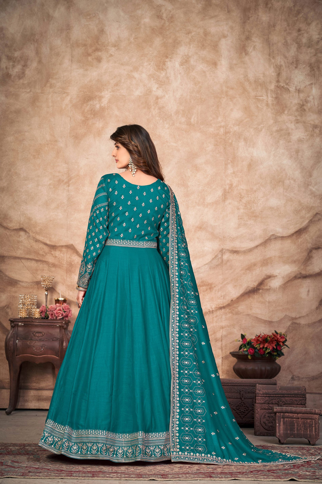 Elegant Blue Art Silk Gown for Parties and Weddings