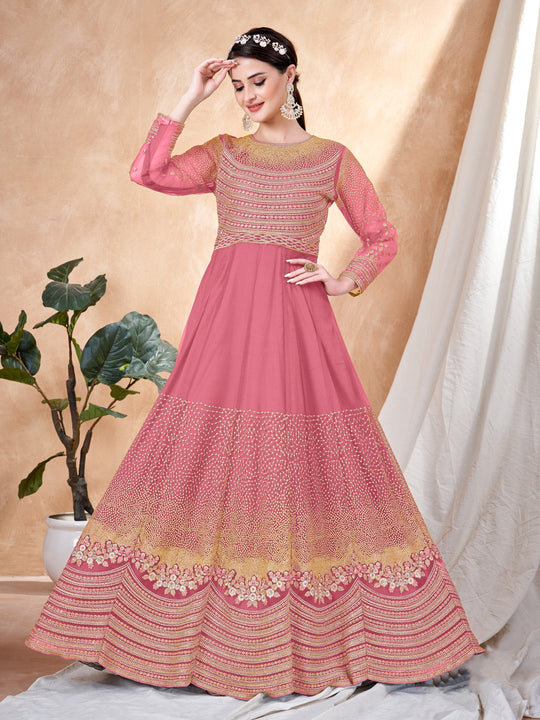 Elegant Pink Net Gown: Perfect for Weddings and Parties