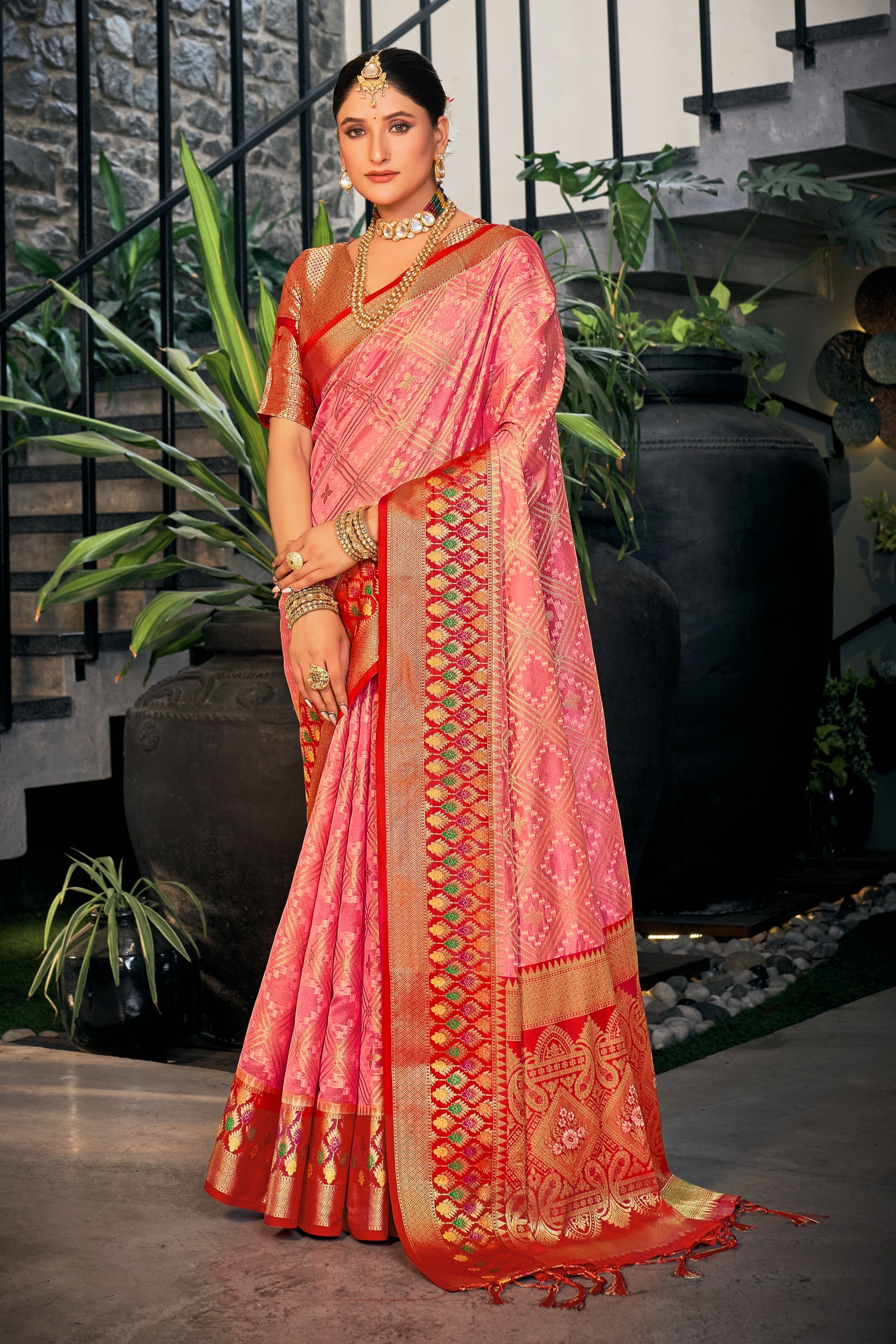 Pink Embroidered Saree with Tassels: Perfect Party & Wedding Wear Elegance
