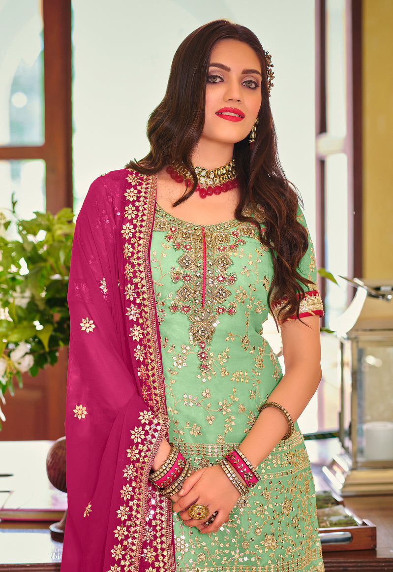 Elegant Green Shara Salwar Suit: Perfect for Weddings and Parties!