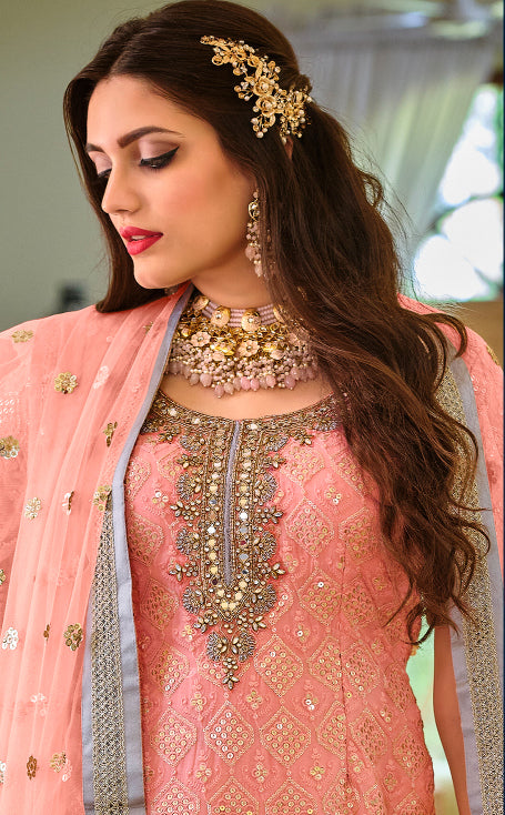 Elegant Pink Faux Georgette Salwar Suit with Resham Embroidery for Parties