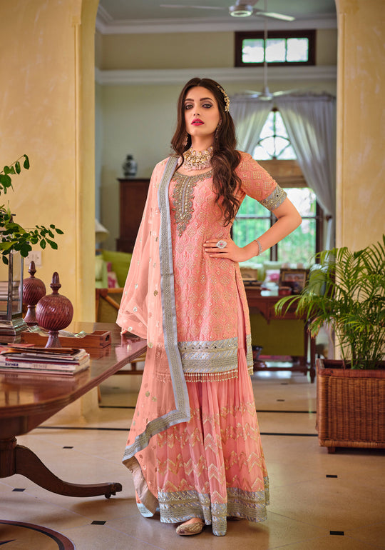 Elegant Pink Faux Georgette Salwar Suit with Resham Embroidery for Parties