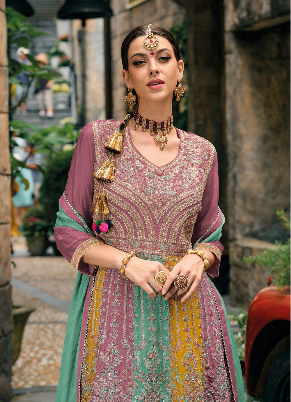 Dazzling Pink Chinon Sharara Suit with Diamond Embroidery for Weddings & Parties